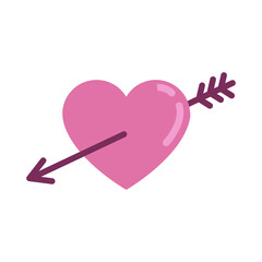 Poster - Pink heart with arrow semi flat color vector object. Full sized item on white. Romance and love. Sense of empathy. Simple cartoon style illustration for web graphic design and animation