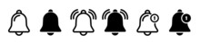 Notification Bell Icon. Alarm Symbol. Notice Message. Set Of Ringing Bells With New Notification. Vector Illustration.

