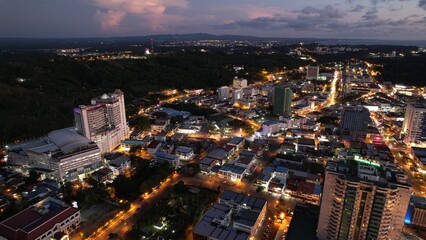 Miri, Sarawak Malaysia - May 2, 2022: The Landmark and Tourist Attraction areas of the of Miri City, with its famous beaches, rivers, city and scenic surroundings