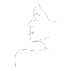 One face line. Minimalist continuous linear sketch of a female face. Female portrait black white artistic outline vector hand-drawn illustration. Boho girl. A woman's face. Portrait of minimalism.