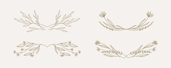 Wall Mural - Floral dividers collection, hand drawn border lines with leaves and flowers. Vector vintage decorative elements for books, greeting cards, invitations, web