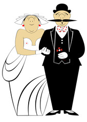 Sticker - Cartoon married wedding couple.