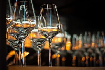 Wall Mural - Different empty clean glasses on counter in bar