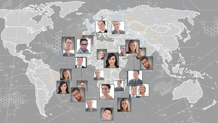 Poster - Animation of connections with people icons and data processing over world map