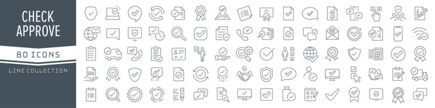 check and approve line icons collection. big ui icon set in a flat design. thin outline icons pack. 