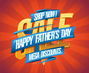 Happy Father's day mega discounts, vector sale web banner template