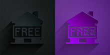 Paper Cut Shelter For Homeless Icon Isolated On Black On Purple Background. Emergency Housing, Temporary Residence For People, Bums And Beggars Without Home. Paper Art Style. Vector