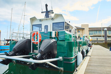 Big cargo comertial boat in harbour.