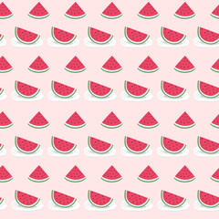 Wall Mural - Cute red watermelon slice seamless pattern . Vector art