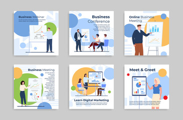 Collection online business meeting promo poster template place for text vector illustration