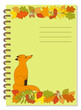 A5 school spiral notebook cover with  autumn foliage pattern and cartoon red fox