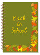 A5 back to school spiral green notebook cover with corner autumn foliage pattern