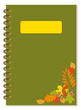 A5 school spiral green notebook cover design with corner autumn foliage
