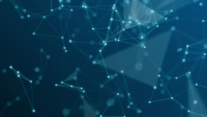 4K digital connection abstract animation dots and lines on blue background. 5G network connection structure technology background.