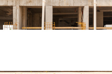 Poster - Blank white banner for advertisement mounted on the hoardin of construction site