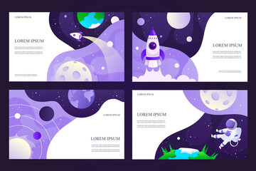 Wall Mural - set of web banners templates. presentation. space explore. corporate presentation design. purple gra