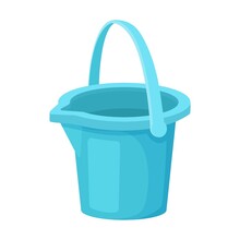 Blue Bucket With Spout And Handle, Barrel With Convenient Spout For Draining Water. Vector Illustration Of Cute Colorful Washbowl
