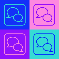 Canvas Print - Pop art line Speech bubble chat icon isolated on color background. Message icon. Communication or comment chat symbol. Vector