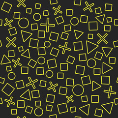 Poster - Game wallpapers for play station. Vector yellow shapes on a black background.