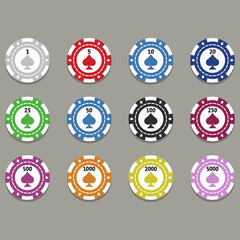 Poster - Set of poker chips. Vector simple poker chips, multicolored.