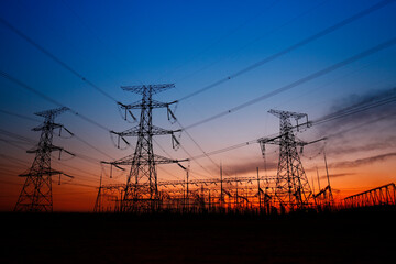 Canvas Print - High voltage electric tower line