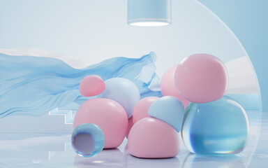 Wall Mural - Soft balls, creative geometric background, 3d rendering.