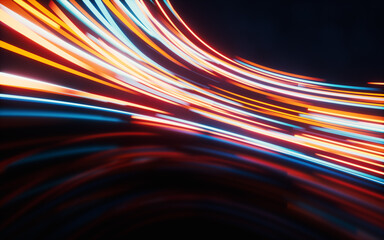 Poster - Glowing round illuminated lines with motion blur, 3d rendering.