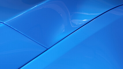 Car paint. Surface of blue sport sedan auto, detail of metal hood. Blue background, metal paintwork texture. 3d illustration