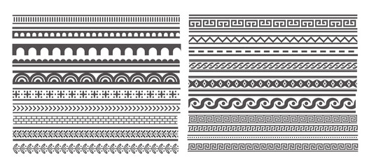 Greek style seamless frames. Geometric border set. Vector ornament pattern. Mediterranean decor elements.