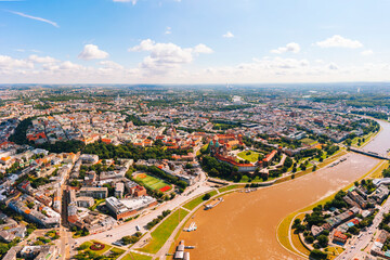 Wall Mural - Aerial view of Cracow city with Vistula river 