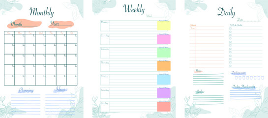 Planner set with minimal green background, monthly p, weekly, daily, calendar, planning, schedule and to do list that can help you manage your life 