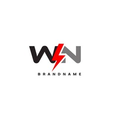 Canvas Print - Letter WN logo combined with lightning icon shape