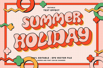 Editable text style effect summer holiday retro cartoon text in groovy style theme