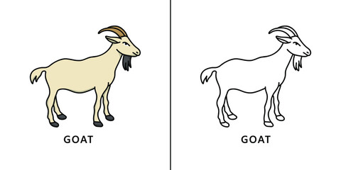 Canvas Print - Goat Cartoon Icon. Animal Farm Symbol Vector Kids Coloring Book