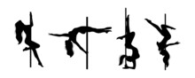 Pole Dance Set Of Female Silhouettes, Isolated On A White Background