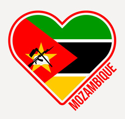 Wall Mural - Mozambique heart flag badge. Made with Love from Mozambique logo. Flag of the country heart shape. Vector illustration.