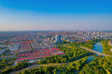 Sticker - Bird's eye view of the urban architecture in Qingzhou, Shandong province, China