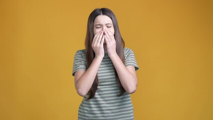 Canvas Print - Schoolkid suffer covid 19 virus isolated shine color background