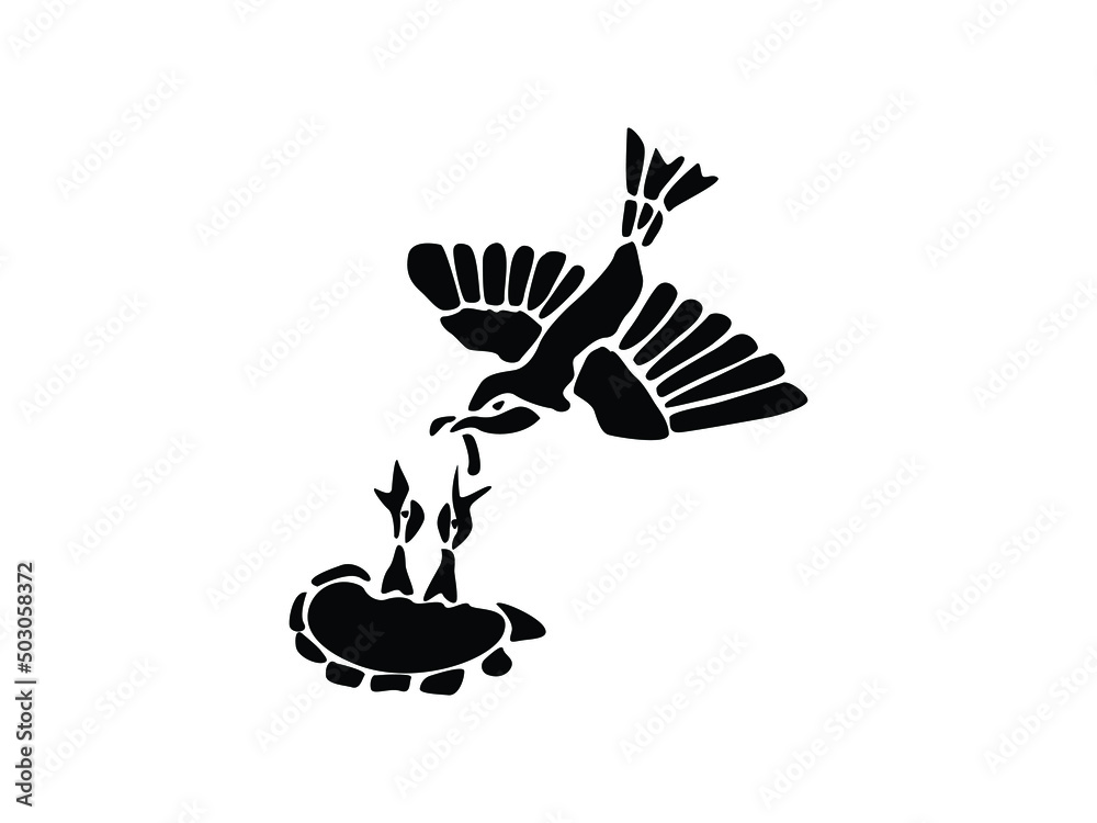 Mother Bird feed her Little babies. Bird and Nest with Chicks Vector ...