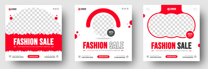 fashion sale social media post banner design template. discount fashion sale social media post banner design with red color. fashion sale web banner.