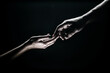 © Volodymyr - Two hands reaching toward. Tenderness, tendet touch hands in black background. Romantic touch with fingers, love. Hand creation of adam.
