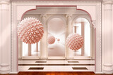 Fototapeta Przestrzenne - 3d balls in tunnels. 3d image. A wall with columns and balls. 3d Photo Wallpapers. Wallpaper on the wall.