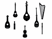 Music Instruments Vector Set. Musical Instrument Silhouette On White Background