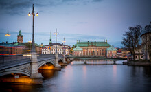 View From A Bridge To Gamla Stan (Old Town) In Stockholm, Sweden At Night