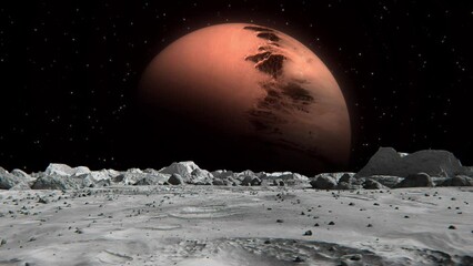 Wall Mural - footage of a space planet seen from the moon with small rocks