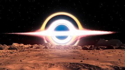 Wall Mural - footage of a supermassive bright black hole in a dark galaxy seen from mars