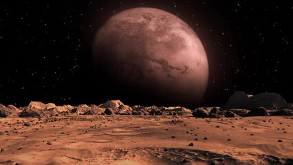 Wall Mural - footage of a space planet seen from mars with small rocks and red sand