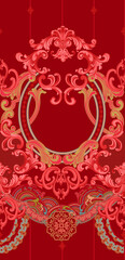 Sticker - Seamless vintage pattern ornament design on a red background