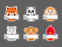 Sticky Labels Set Of Panda, Sloth, Red Panda, Opossum, Monkey, Parrot. Cute Cartoon Animal Tags For Notepad, Memo Pad, Flag Marker For Office School, Scrapbooking, Baby Shower, Invitation, Decor.