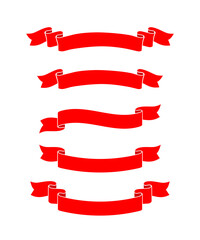 Poster - Red ribbons with curved edges set. Decorative festive banners vector collettion isolated on white background.